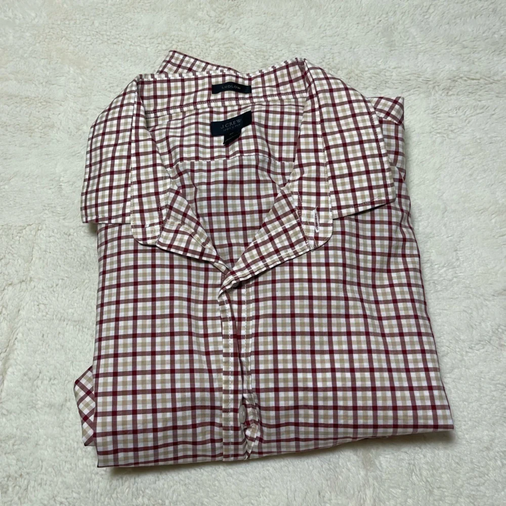 J.Crew Ludlow Men’s XL 120s 2 Ply Red Tan Check Button Down Shirt